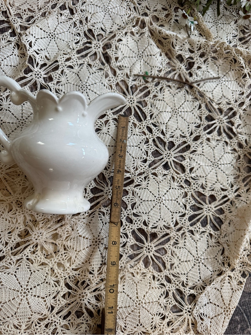 Vintage Cream Ceramic Pitcher - Scalloped Rim Accent - Picture 3 of 8